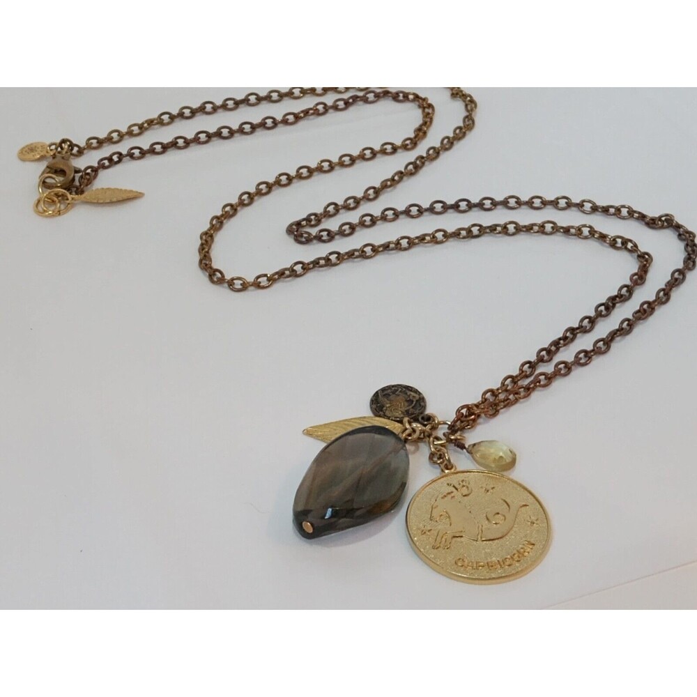 David Aubrey Designer Gold Plated Capricorn Smoky Quartz & Citrine Necklace